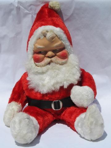 old stuffed toy Santa Claus doll w/ rubber face & plush, vintage Christmas