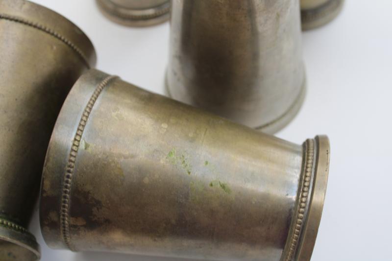 old tarnished brass drinking cups w/ antique silvered wash, shabby french style vases