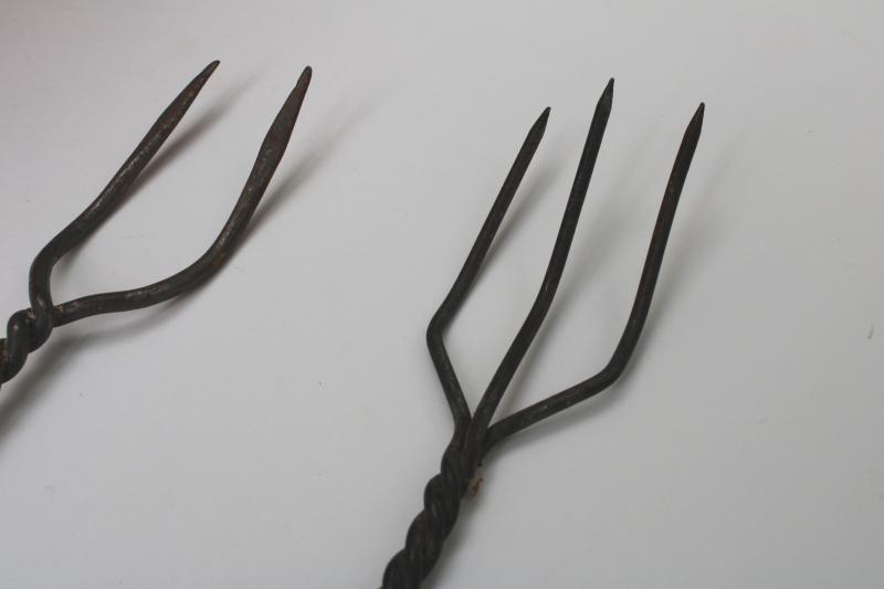 old twisted wire toasting forks, vintage campfire fork marshmallow cookers