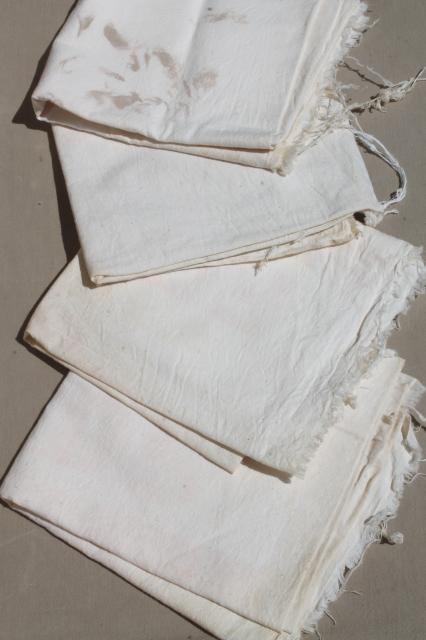 old unbleached cotton fabric feedsacks lot, assorted vintage flour sacks & grain bags