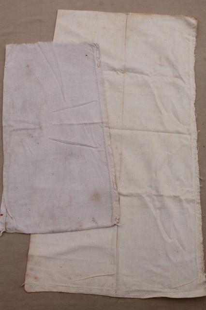 old unbleached cotton feedsack fabric, primitive grubby feed sacks mixed lot vintage grain bags