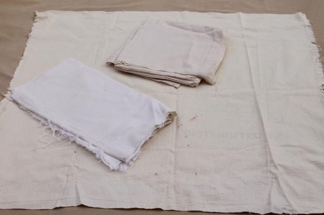 old unbleached cotton feedsack fabric, primitive grubby feed sacks mixed lot vintage grain bags