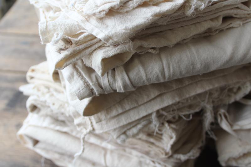 old unbleached natural cotton grain bags, feed sack fabric rustic farmhouse vintage