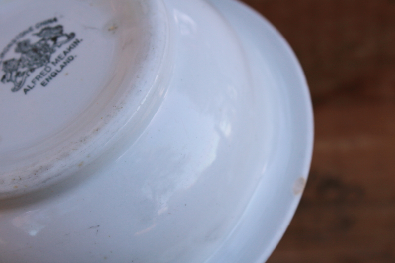 old white ironstone china bowl small deep shape serving dish, Alfred Meakin England Royal Arms stamp