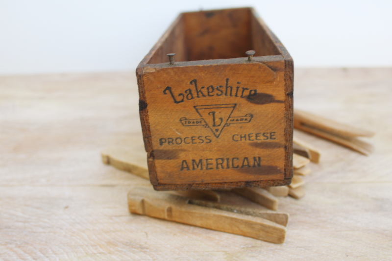 old wood cheese box Lakeshire vintage Borden dairy advertising graphics wooden crate