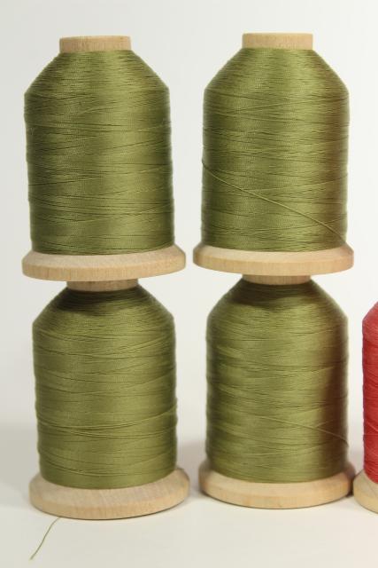 old wood cone spools - vintage sewing thread, Sylko type nylon in jewel colors