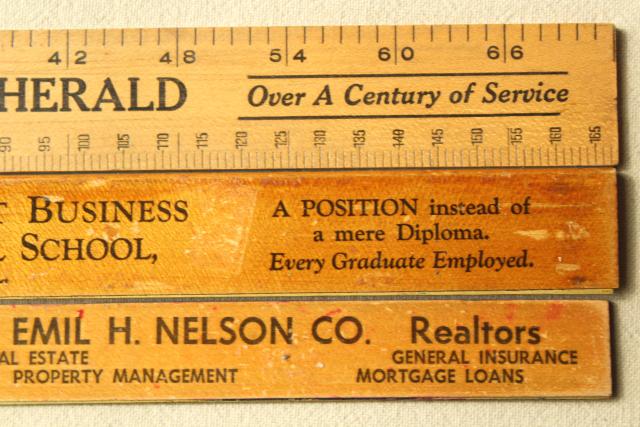 old wood rulers, 1950s vintage St Paul Minn & Clinton Iowa advertising