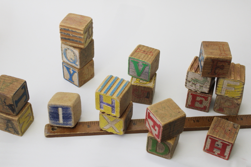 old wooden alphabet blocks, big wood blocks 40s 50s vintage childrens toy
