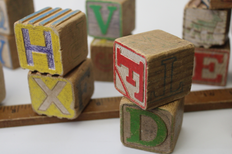 old wooden alphabet blocks, big wood blocks 40s 50s vintage childrens toy