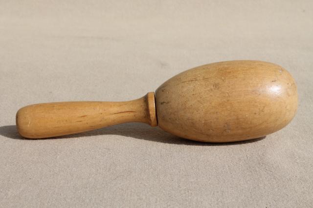 old wooden sock darner, vintage wood darning egg for mending