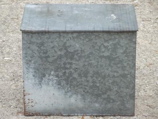 old zinc galvanized metal milk box, vintage porch box for milk bottles