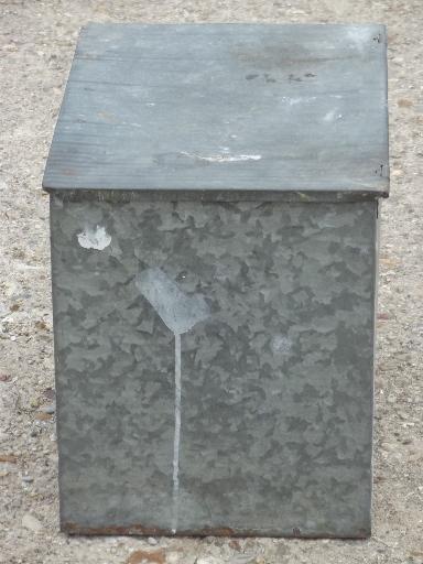 old zinc galvanized metal milk box, vintage porch box for milk bottles