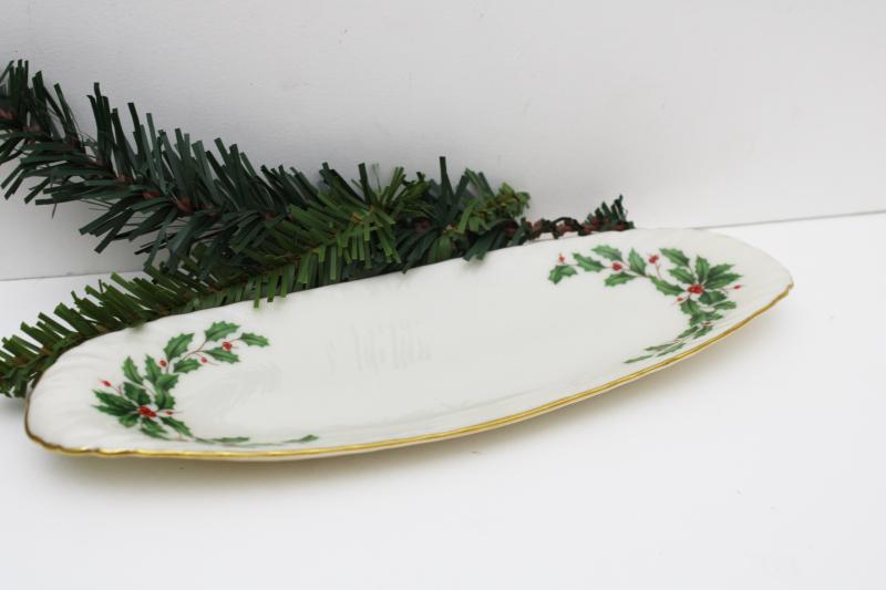 olive dish or relish tray, Christmas holiday holly pattern vintage ...