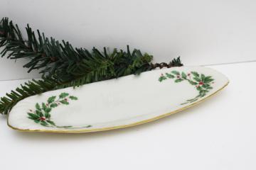 olive dish or relish tray, Christmas holiday holly pattern vintage Lenox china 