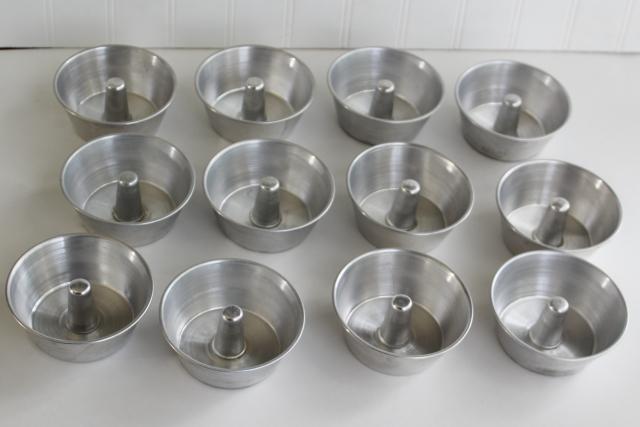 one dozen mini cake pans, vintage aluminum bakeware for baking individual cakes
