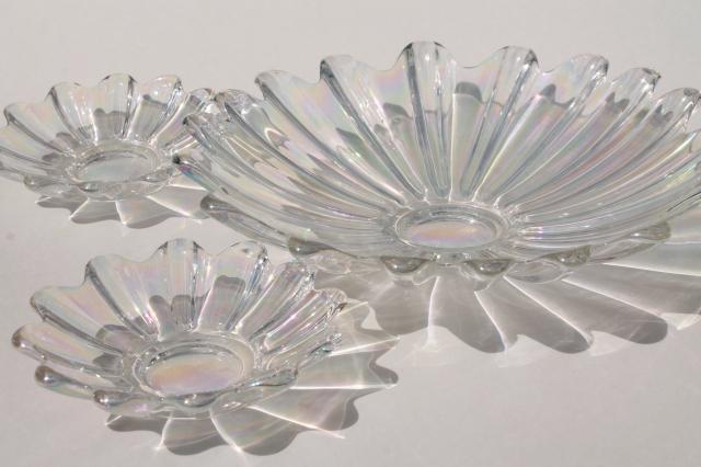 opalescent glass centerpiece bowl & pair flower float bowls, vintage Fostoria Heirloom