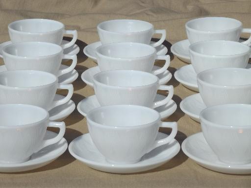 opalescent milk glass cups & saucers set for 12, Hazel Atlas Starlight