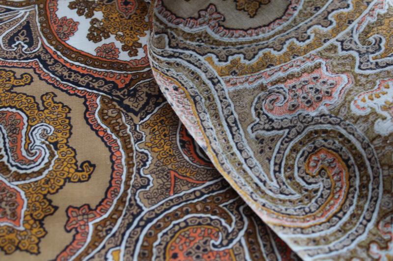orange brown tan vintage paisley print cotton lawn, fine light soft fabric 