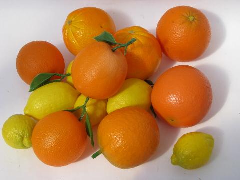 oranges and lemons, lot assorted faux fruit, artificial fruit for display