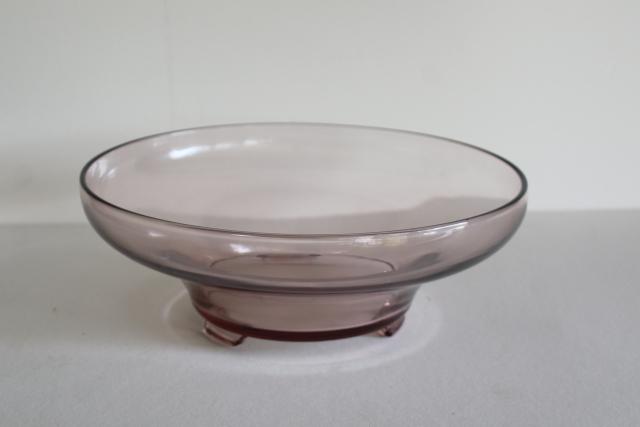 orchid lavender glass vintage Fostoria bowl, footed centerpiece plain without etch