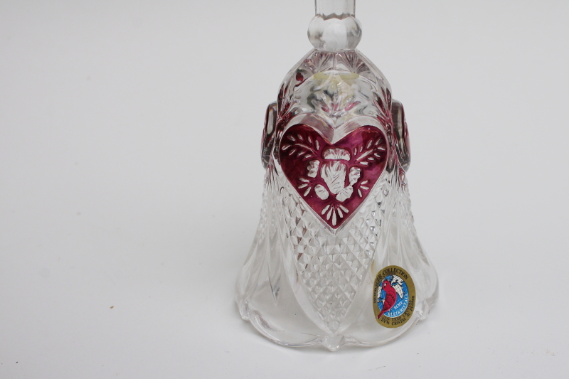 original label vintage Hofbauer hearts lead crystal bell w/ ruby stain
