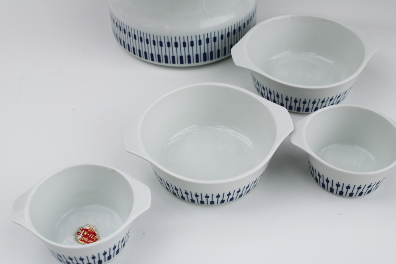 original labels Lyngby Denmark Tangent blue  white kitchenware porcelain Danish modern vintage