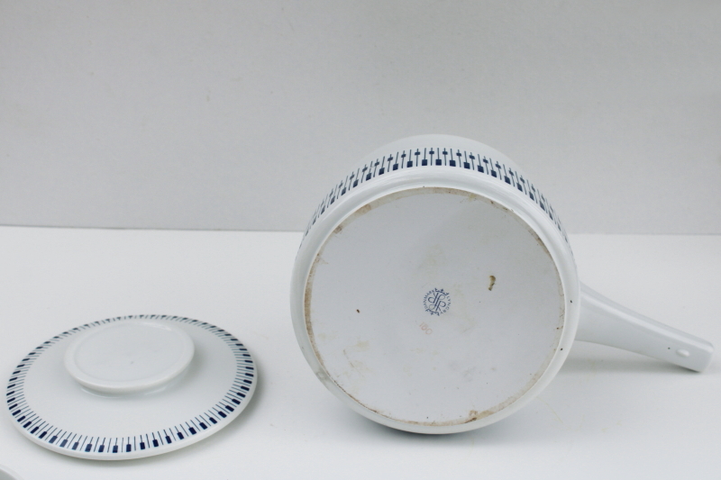 original labels Lyngby Denmark Tangent blue  white kitchenware porcelain Danish modern vintage