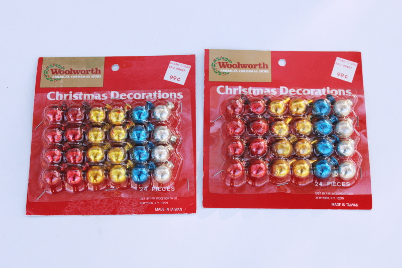 original packages vintage Woolworths tiny Christmas ornaments mercury glass balls