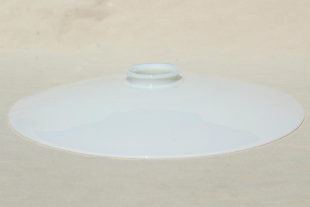 original vintage opalescent white glass reflector, flat shade for antique industrial pendant light