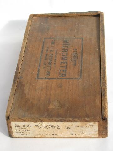 original wood box for vintage Starrett micrometer, old machinist's tool