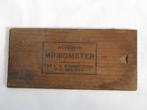 original wood box for vintage Starrett micrometer, old machinist's tool