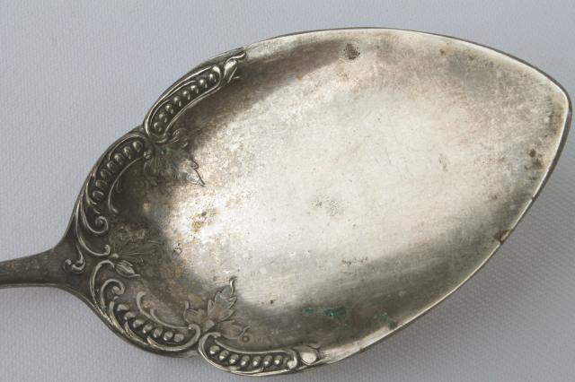 ornate antique silver plate serving pieces, vintage flatware lot mixed patterns
