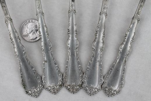 ornate antique silver plate spoons, vintage flatware lot 40 tea spoons mixed patterns