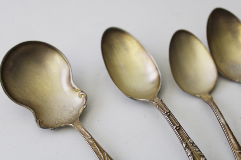 ornate antique sterling silver spoons, mismatched teaspoons sugar spoons 1800s Victorian