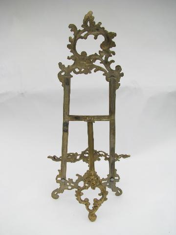 ornate brass easel sign stand / menu card holder, painting or photo display