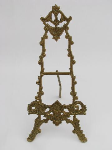 ornate brass picture or mirror frame stand easel, vintage florentine gold