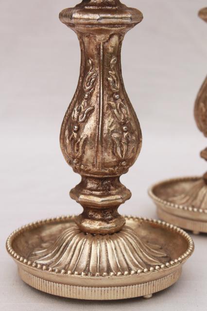 ornate cast metal candlesticks, vintage candle holders w/ antique gold finish