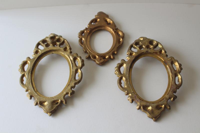ornate french country style vintage gold plastic picture frames, trio of empty frames