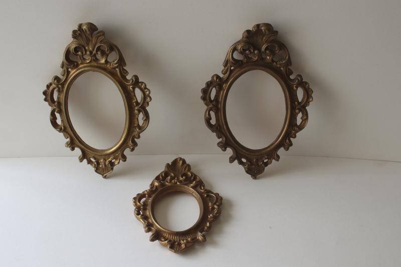 ornate french country style vintage gold plastic picture frames, trio of empty frames