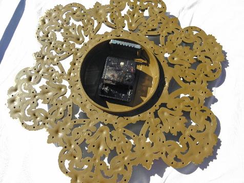 ornate gold rococo plastic wall clock, vintage Burwood
