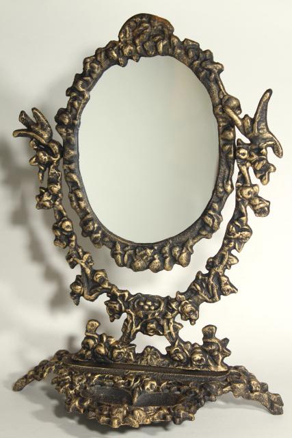 Ornate Old Cast Iron Tilt Mirror On, Antique Metal Dressing Table Mirror