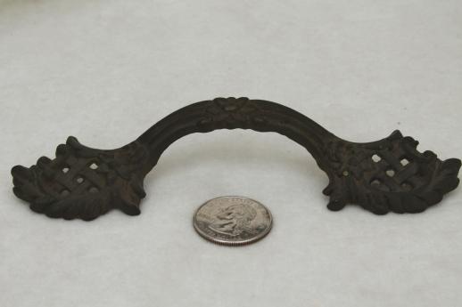 ornate solid brass drawer pull, vintage hardware for antique restoration