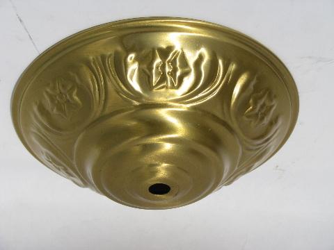 ornate vintage brass ceiling light/chandelier canopies, lamp cap lot