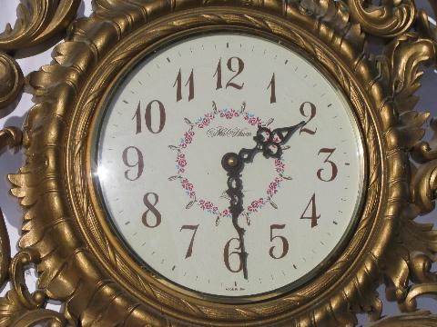 ornate vintage gold rococo wall clock, New Haven w/ Burwood frame