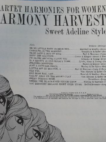 out-of-print vintage music books, quartet songs for Sweet Adelines