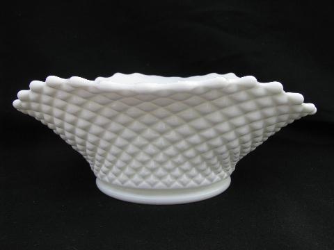 oval bowl, vintage Westmoreland white milk glass english hobnail pattern