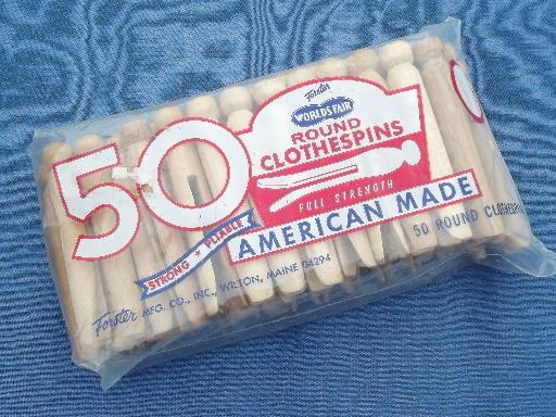 package of 50 old wooden clothespins, vintage hardwood from Maine