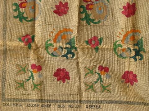 painted album quilt blocks vintage hessian burlap hooked rug canvas to hook w/ yarn or wool