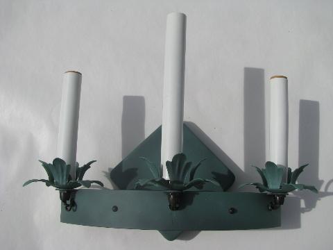 painted tole iron sconce lamp pair, electric candle sconces wall lights