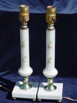 pair 40's vintage satin glass vanity lamps